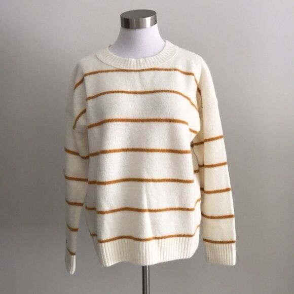J. Crew Sweaters - J Crew Alpaca Striped White and Tan Sweater